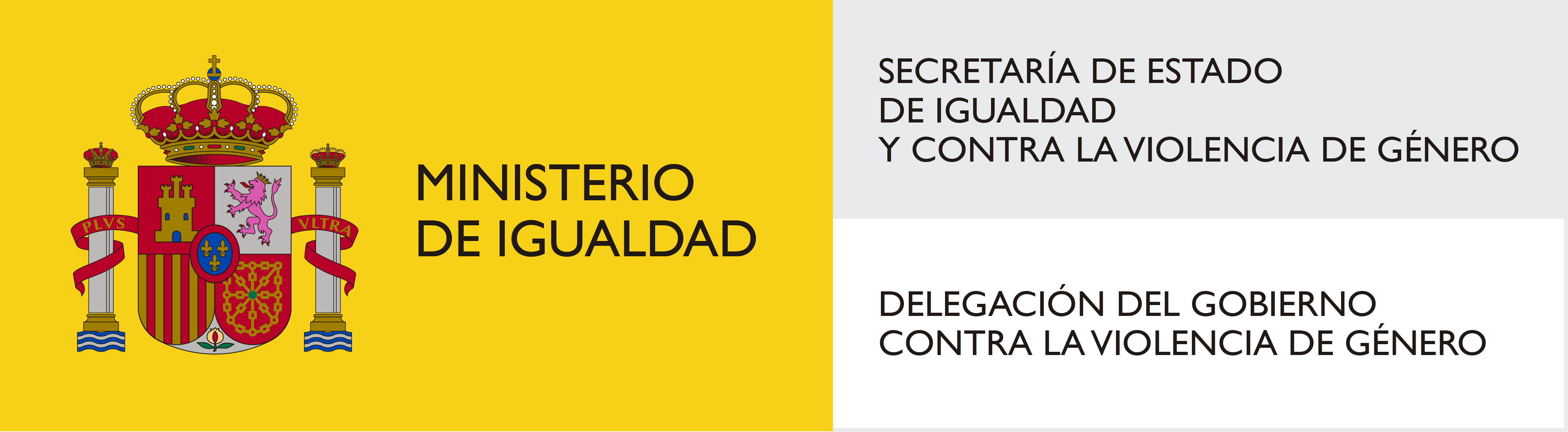 logo del escudo de españa en fondo amarillo y el texto de ministerio de igualdad